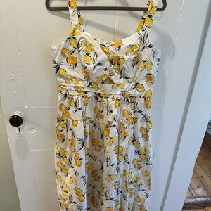 Women’s Yellow Lemon Print Midi Dress
